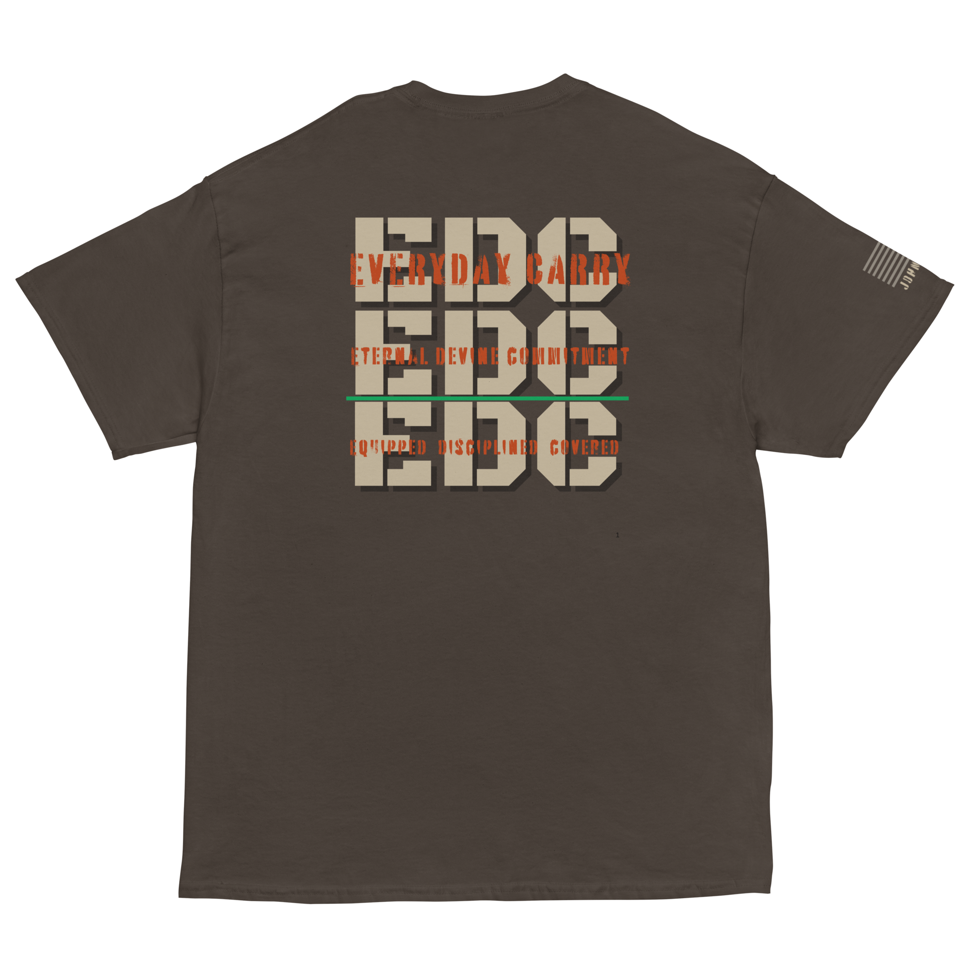 EDC tee from FFO’s Spiritual Special Ops collection featuring Thin Green Line detail — design highlights triple meaning